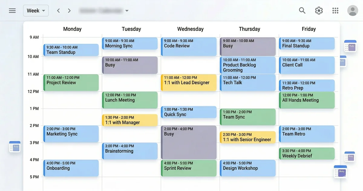 What a client sees — Busy blocks, no details
