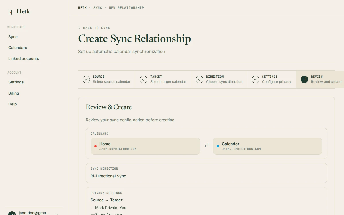 Hetk sync setup — iCloud to Outlook